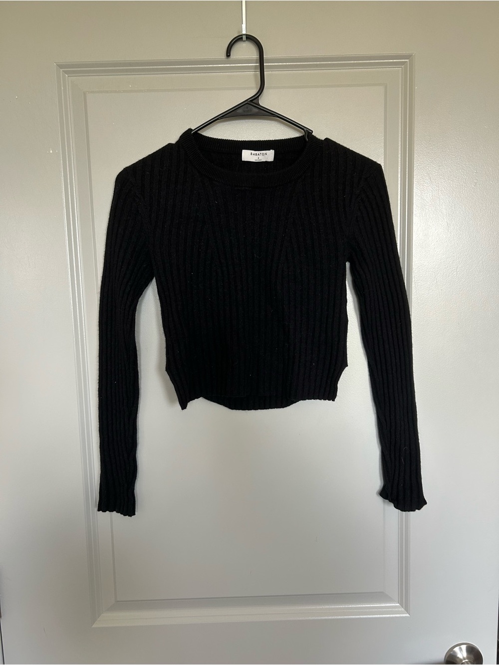 Babaton Aritzia Black Ribbed Crewneck Sweater
